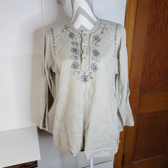 Womens Outfit Petite JPR Linen Embordered Tunic top Tan Size Med - Picture 1 of 9